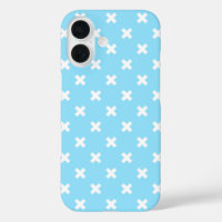 White cross stitches on baby blue