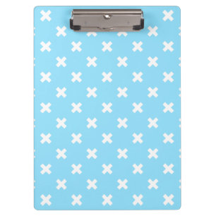 White cross stitches on baby blue clipboard