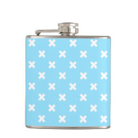 White cross stitches on baby blue
