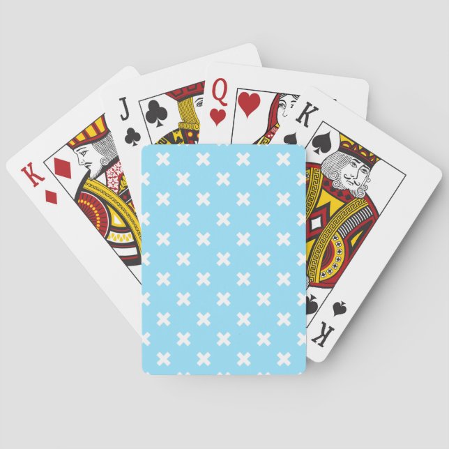 White cross stitches on baby blue playing cards (Back)