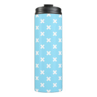 White cross stitches on baby blue