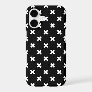 White cross stitches on black