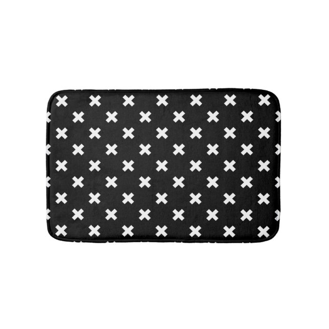 White cross stitches on black bath mat (Front)