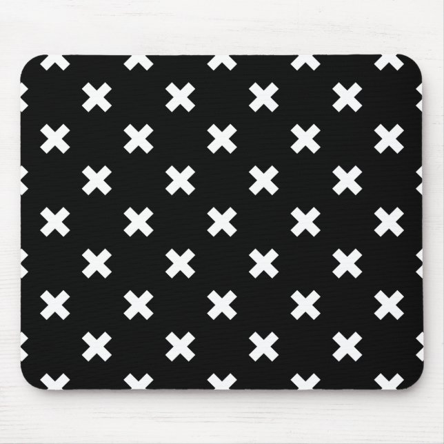 White cross stitches on black mouse mat (Front)