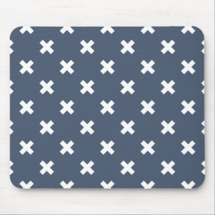 White cross stitches on blue-grey mouse mat