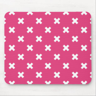 White cross stitches on fuchsia mouse mat