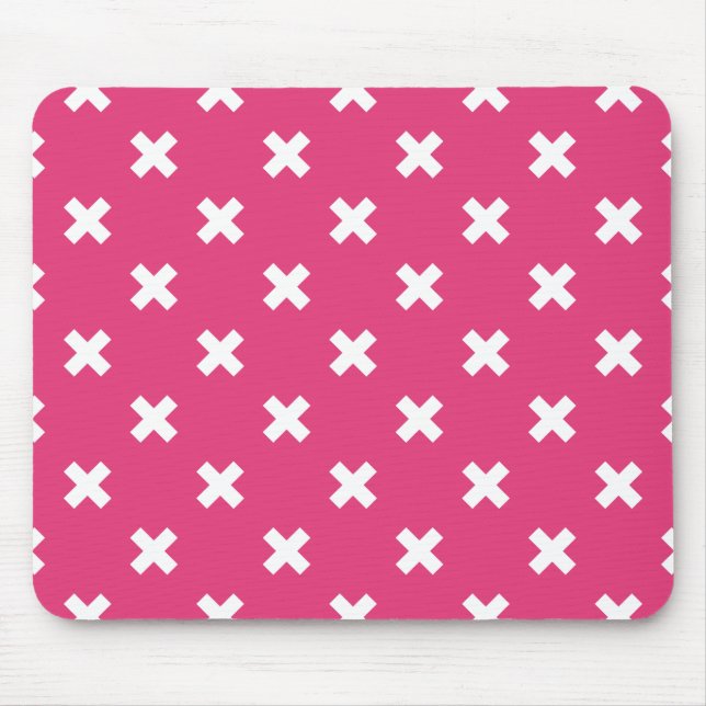 White cross stitches on fuchsia mouse mat (Front)