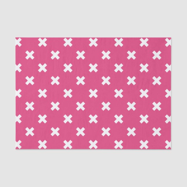 White cross stitches on fuchsia tissue paper (Front)