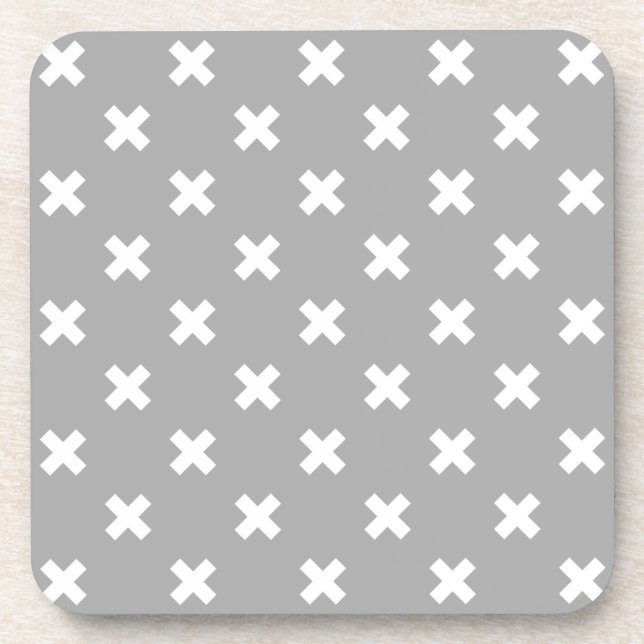 White cross stitches on grey coaster (Front)