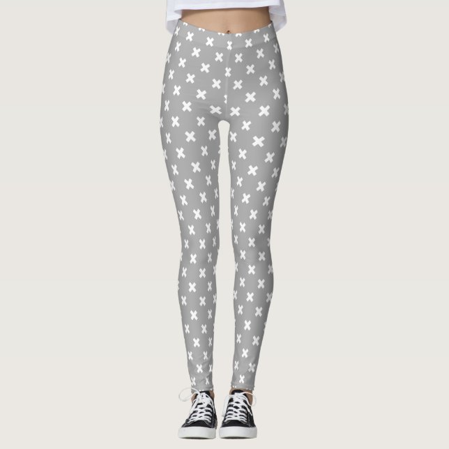 White cross stitches on grey leggings (Front)