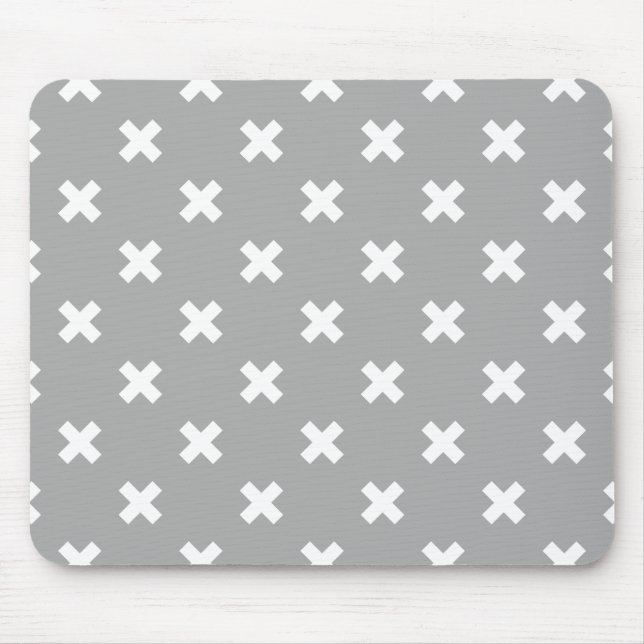 White cross stitches on grey mouse mat (Front)