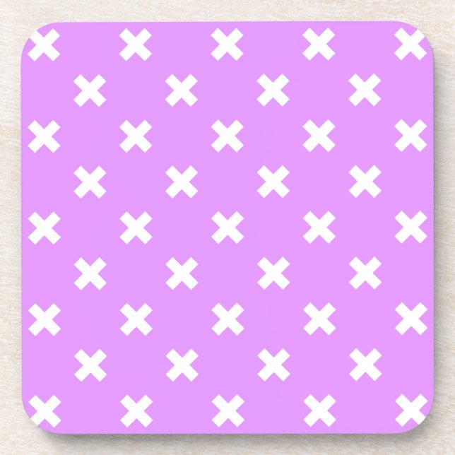 White cross stitches on lilac coaster (Front)