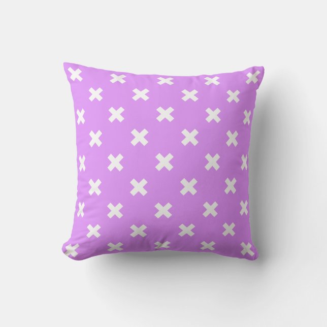 White cross stitches on lilac cushion (Front)