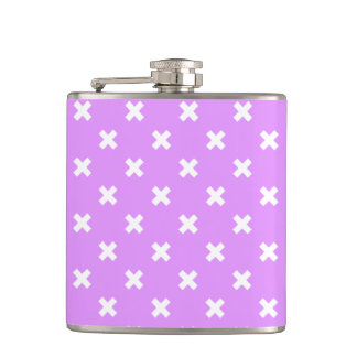 White cross stitches on lilac hip flask