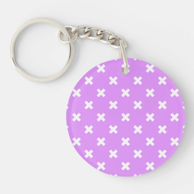 White cross stitches on lilac key ring (Front)