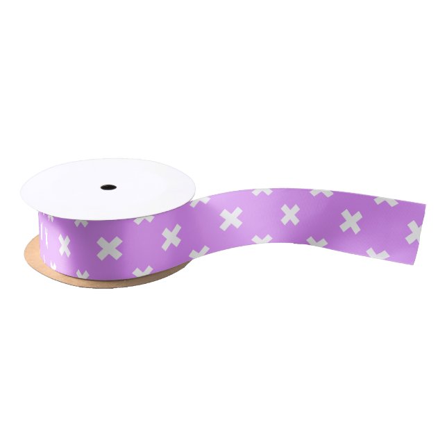 White cross stitches on lilac satin ribbon (Spool)