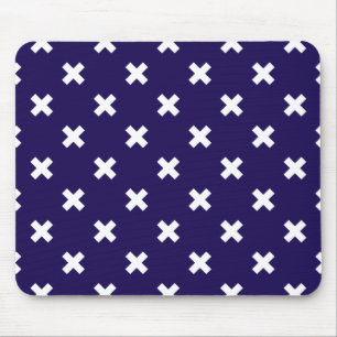 White cross stitches on navy blue mouse mat