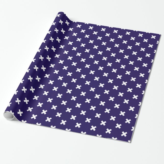 White cross stitches on navy blue wrapping paper (Unrolled)