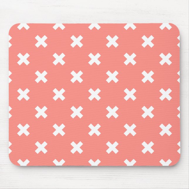 White cross stitches on peach mouse mat (Front)