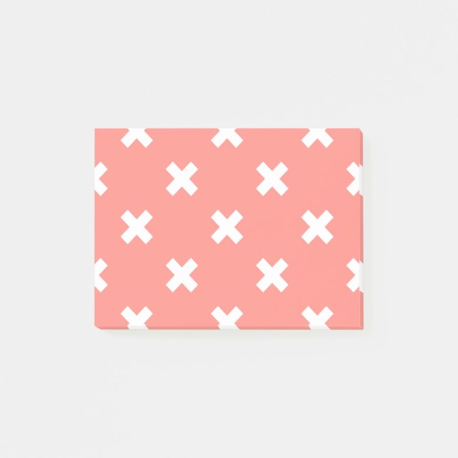 White cross stitches on peach post-it notes (Front)