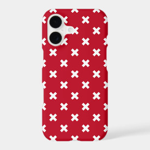 White cross stitches on red