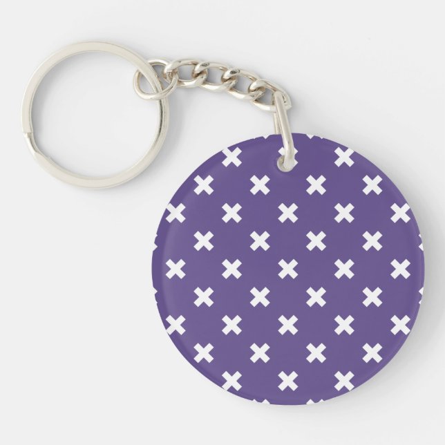White cross stitches on ultra violet key ring (Front)