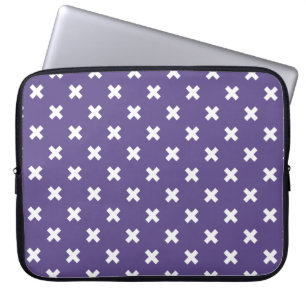 White cross stitches on ultra violet laptop sleeve