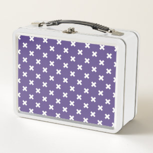 White cross stitches on ultra violet metal lunch box