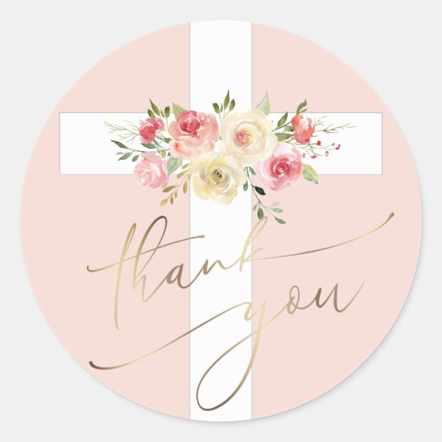 white cross Thank You Classic Round Sticker (Front)