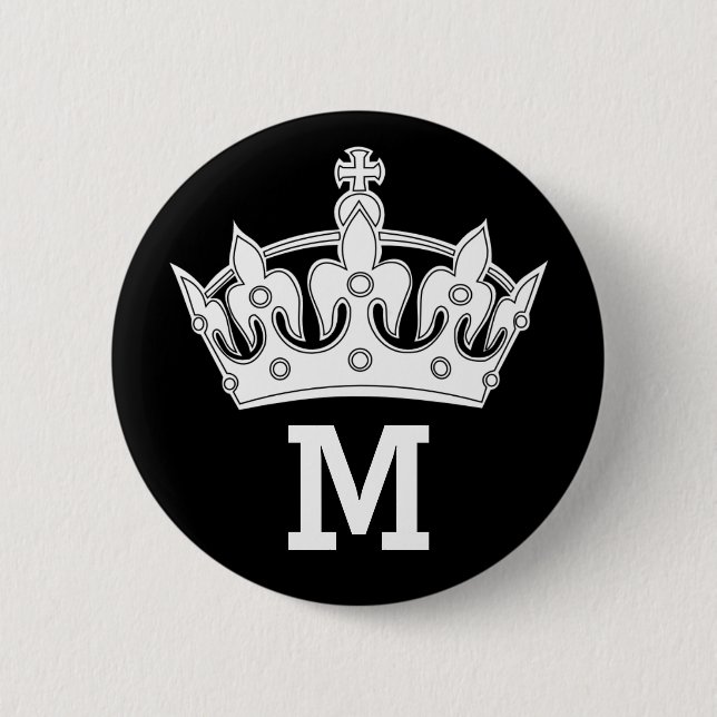 White Crown Monogram Personalised 6 Cm Round Badge (Front)