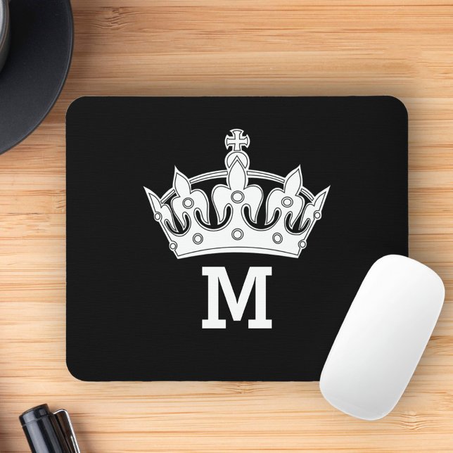 White Crown Monogram Personalised Mouse Mat (Creator Uploaded)