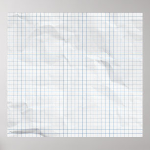 White Crumpled Paper Blue Lines Poster