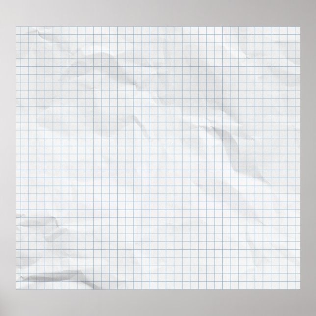 White Crumpled Paper Blue Lines Poster (Front)