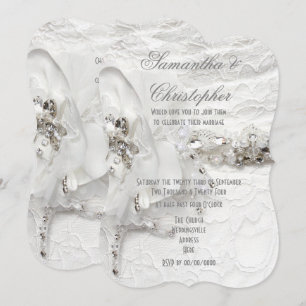 White crystal diamond brides dress wedding invitation