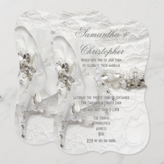 White crystal diamond brides dress wedding invitation