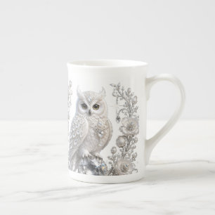 White Crystal Pearl Owl Bone China Mug