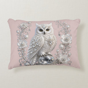 White Crystal Pearl Owl Decorative Cushion