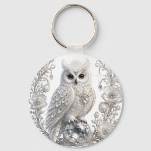 White Crystal Pearl Owl Key Ring