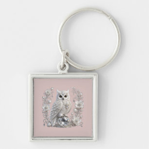 White Crystal Pearl Owl Key Ring