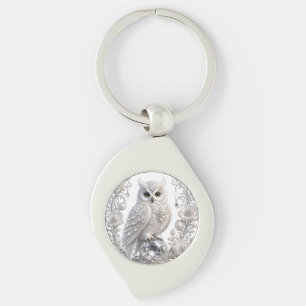 White Crystal Pearl Owl Key Ring