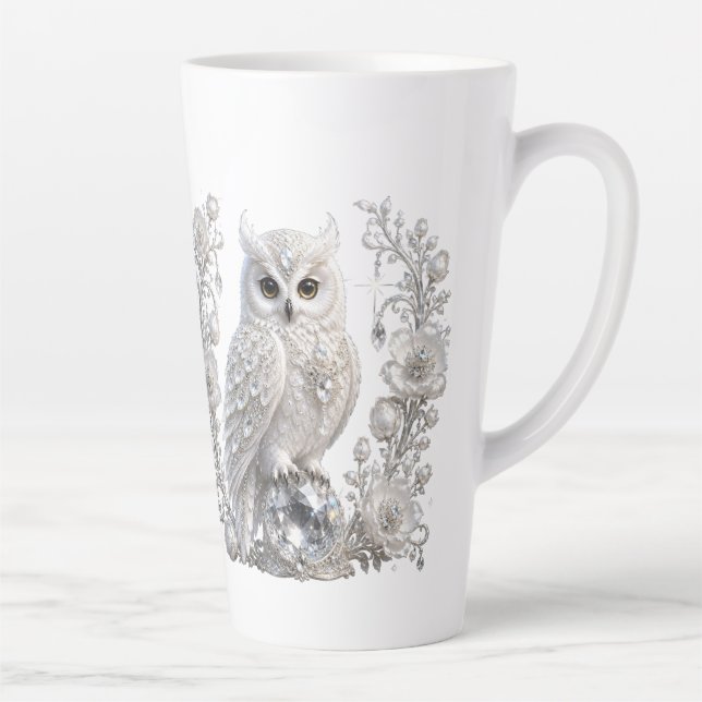 White Crystal Pearl Owl Latte Mug (Right)
