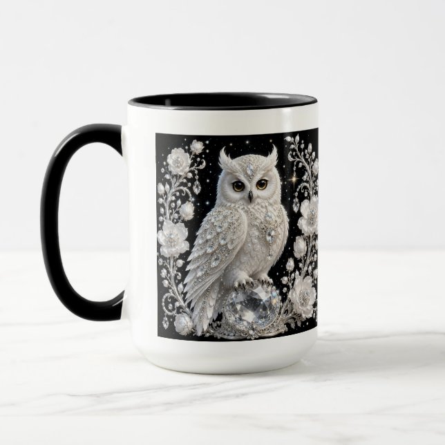 White Crystal Pearl Owl Mug (Left)