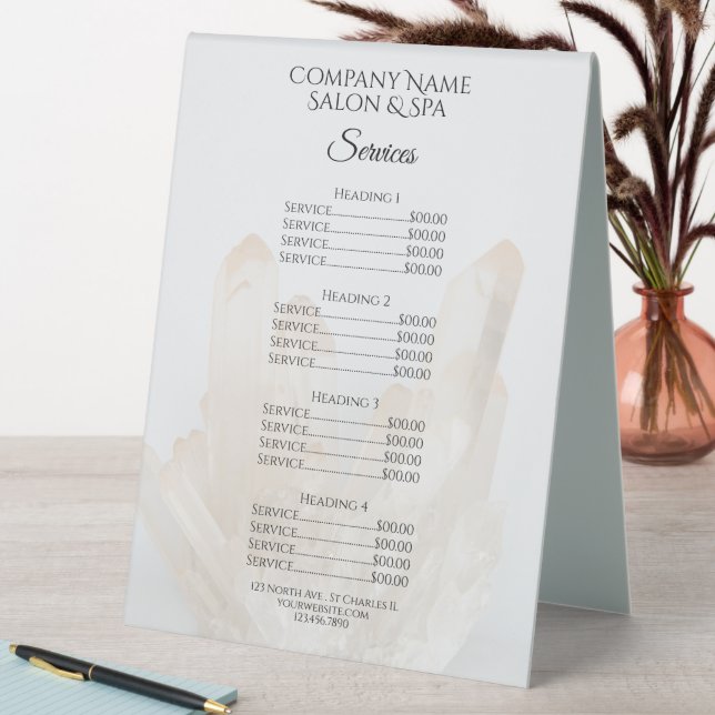 White Crystals Spa Salon Services Menu (In SItu (Table))