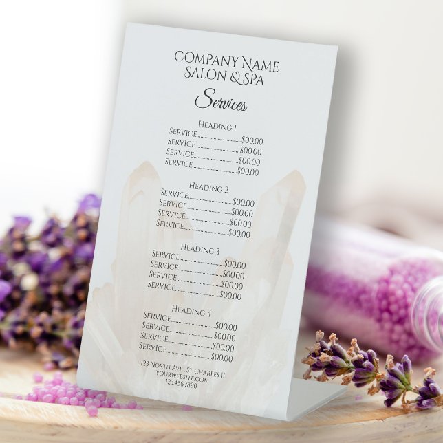 White Crystals Spa Salon Services Menu Pedestal Sign (Creator Uploaded)
