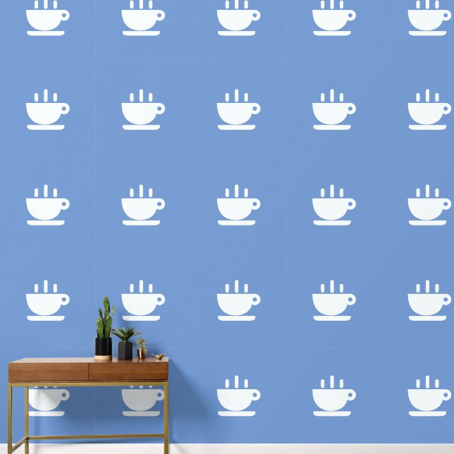  White Cup Of Java Blue Kitchen  Wallpaper (Hallway)