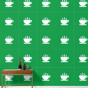 White Cup Of Java Green Kitchen Wallpaper