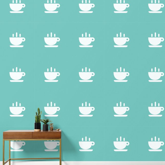  White Cup Of Java Sage Aqua Kitchen  Wallpaper (Hallway)