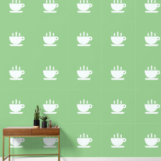 White Cup Of Java Sage Green Kitchen Wallpaper