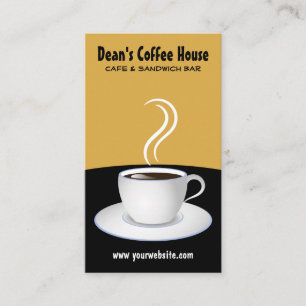 White Cup of Steaming Coffee Black and Beige Cafe Business Card