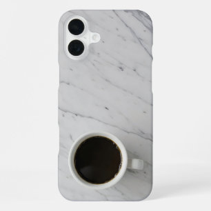 white cup with black coffee on marble surface iPhone 16 plus case